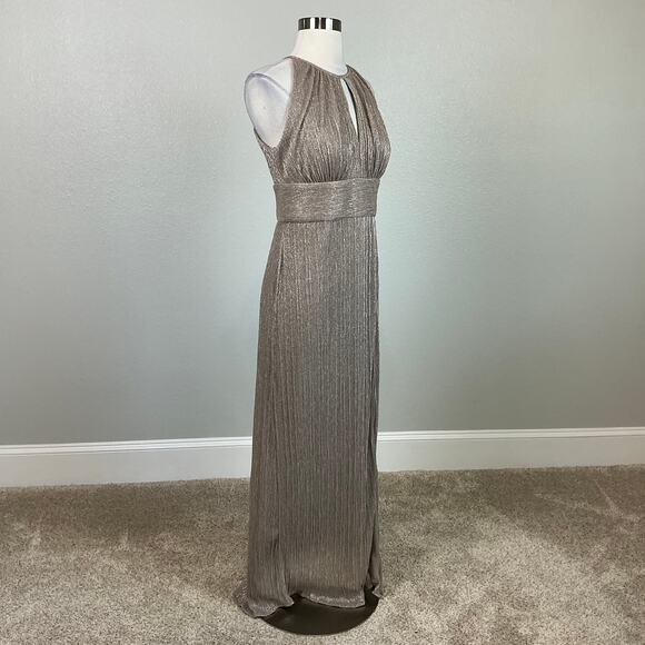 R&M Richards Sparkly Halter Long Column Evening Gown Gold Size 6 Formal Dress - Picture 5 of 12